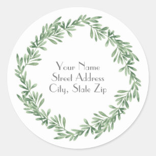 Watercolor Rosemary Wreath Classic Round Sticker