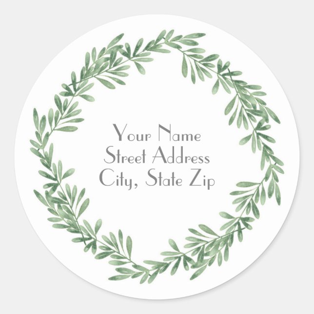 Watercolor Rosemary Wreath Classic Round Sticker (Front)