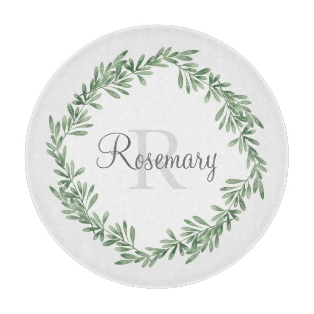 Watercolor Rosemary Wreath Cutting Board (Front)