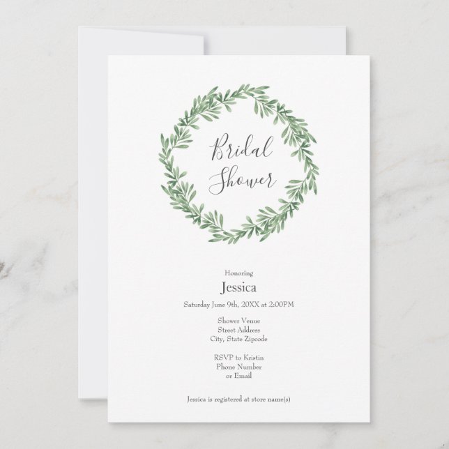 Watercolor Rosemary Wreath Invitation (Front)