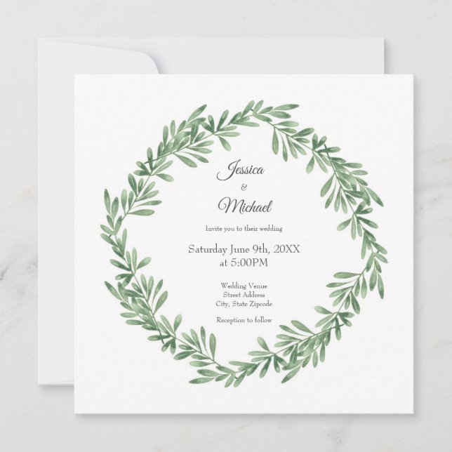 Watercolor Rosemary Wreath Invitation (Front)
