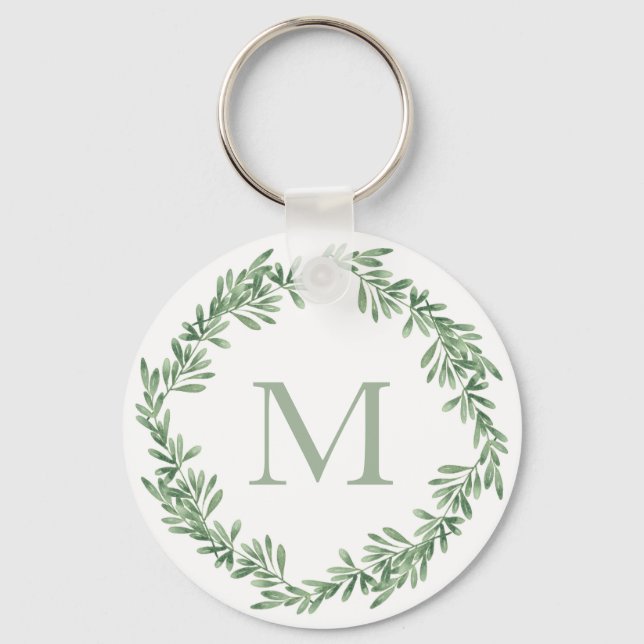 Watercolor Rosemary Wreath  Key Ring (Front)