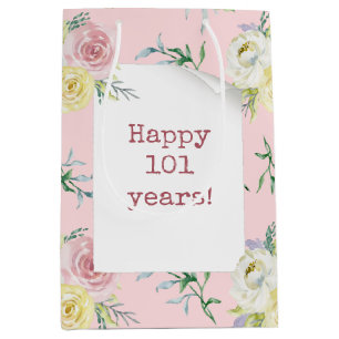 Watercolor Roses 101st Birthday Medium Gift Bag