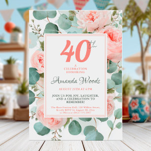 Watercolor roses 40th birthday design invitation