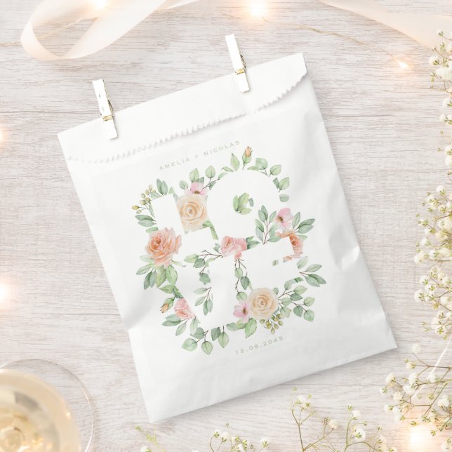 Watercolor Roses and Greenery Garden Wedding Favour Bags (Clipped)