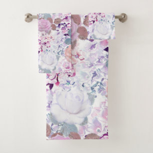 Watercolor roses and hydrangeas. bath towel set