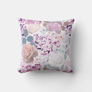Watercolor roses and hydrangeas.  cushion