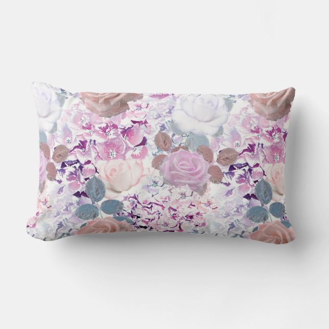 Watercolor roses and hydrangeas. lumbar cushion (Front)