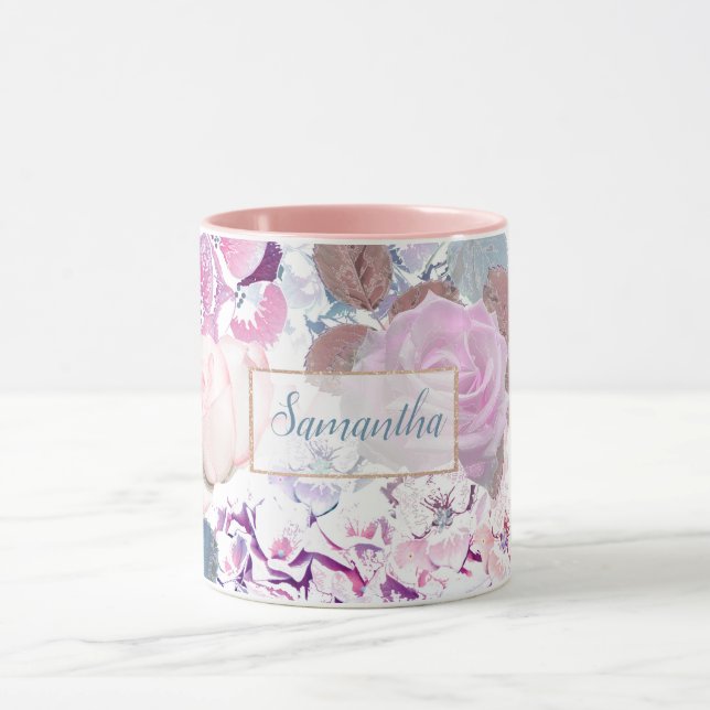 Watercolor roses and hydrangeas.  mug (Center)