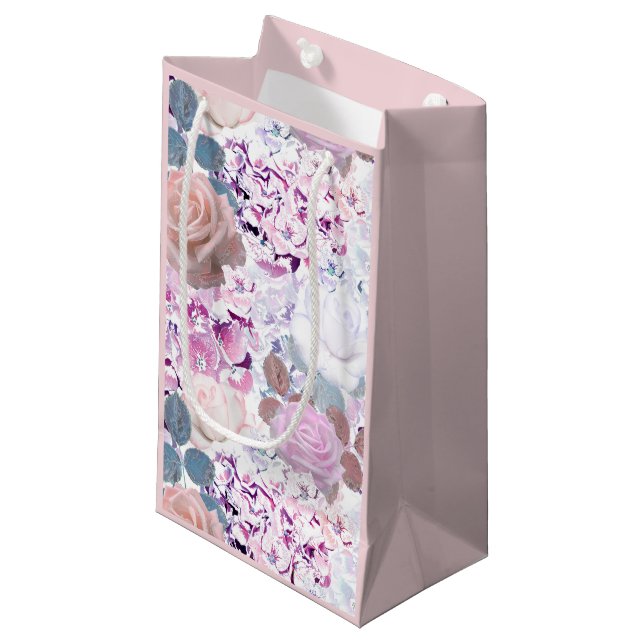 Watercolor roses and hydrangeas.  small gift bag (Front Angled)
