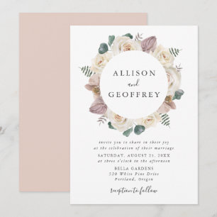Watercolor Roses and Orchids Floral Frame Wedding Invitation