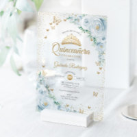 Watercolor Roses Baby Blue Floral Quinceanera