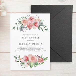 Watercolor Roses Baby Shower Invitation