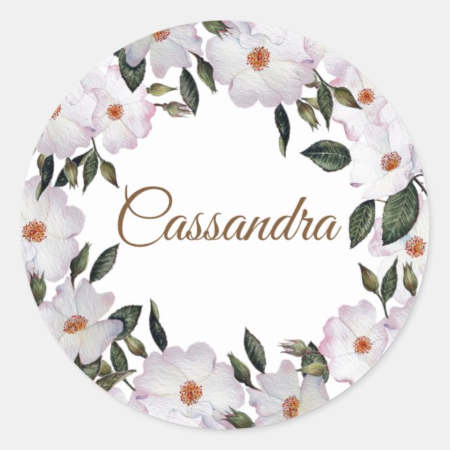 Watercolor Roses Ballerina Floral Illustration Classic Round Sticker (Front)