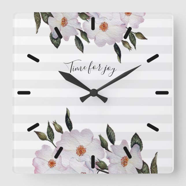 Watercolor Roses Ballerina Floral Illustration Square Wall Clock (Front)