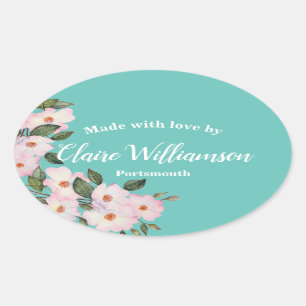 Watercolor Roses Ballerina Made with Love Oval Sticker