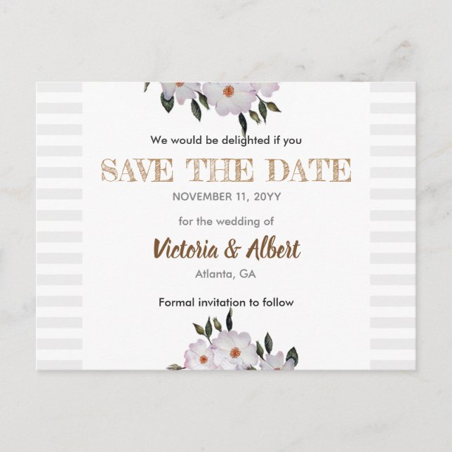 Watercolor Roses Ballerina Wedding Save The Date Announcement Postcard (Front)