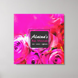 WATERCOLOR ROSES Bat  Mitzvah Memory Sign-In Board Canvas Print