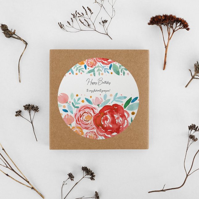 Watercolor roses birthday classic round sticker (Creator Uploaded)