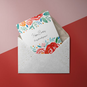 Watercolor roses birthday holiday card
