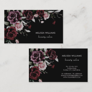 Watercolor Roses Black Background Business Card