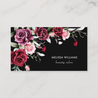 Watercolor Roses Black Background Business Card