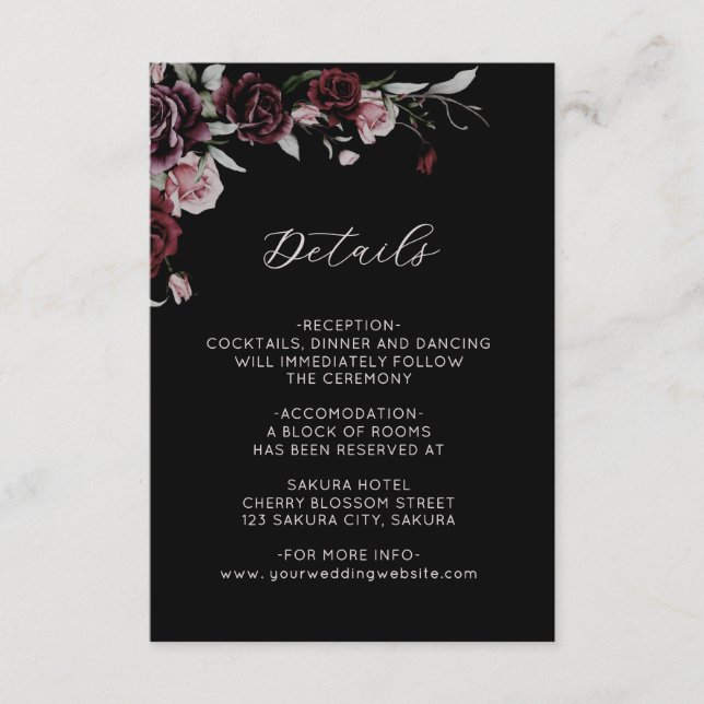 Watercolor Roses Black Floral Details Enclosure Card (Front)