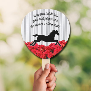 Watercolor Roses Black White Stripes Derby Hand Fan
