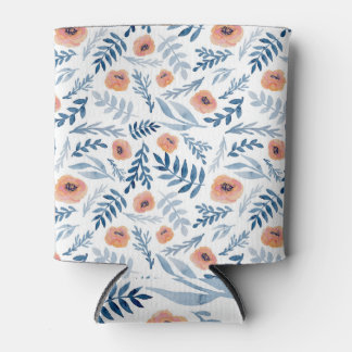 Watercolor Roses: Blue Leaves Seamless Can Cooler