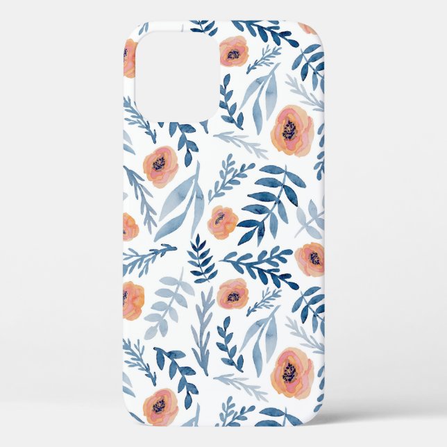 Watercolor Roses: Blue Leaves Seamless Case-Mate iPhone Case (Back)