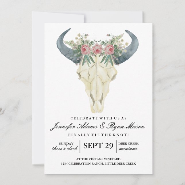 Watercolor Roses Bohemian Wedding Invitation (Front)