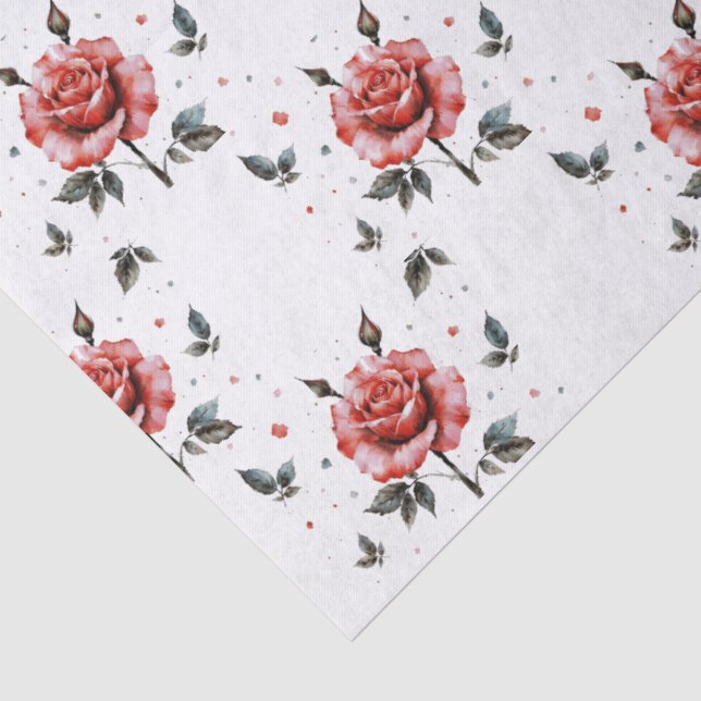 Watercolor Roses Botanical Pattern Tissue Paper (Detail)