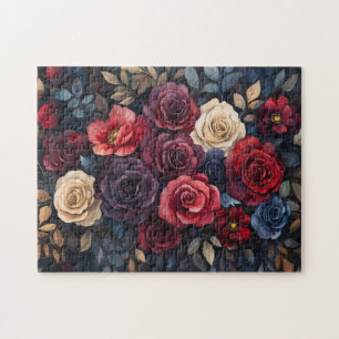 Watercolor Roses Bouquet Leaves Colourful Jigsaw Puzzle