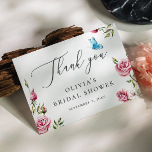 Watercolor Roses Bridal Shower Elegant Floral Thank You Card