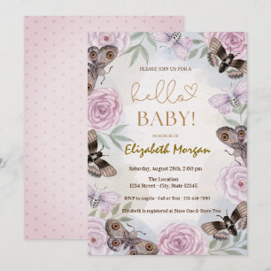 Watercolor Roses Butterflies Dots Baby Shower   Invitation