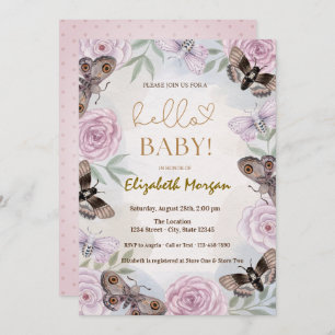Watercolor Roses Butterflies Dots Baby Shower   Invitation
