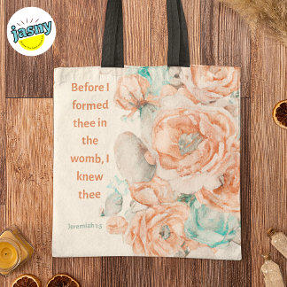 Watercolor Roses Christian Scripture Jeremiah 1:5 Tote Bag