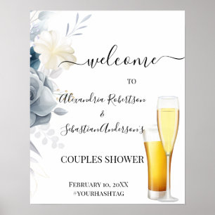 Watercolor Roses Couples Wedding Welcome Sign
