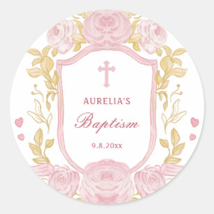 Watercolor Roses Crest Baptism Small Sticker