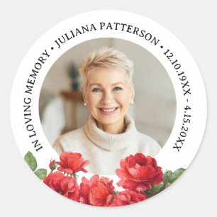 Watercolor Roses Custom Photo In loving Memory Classic Round Sticker