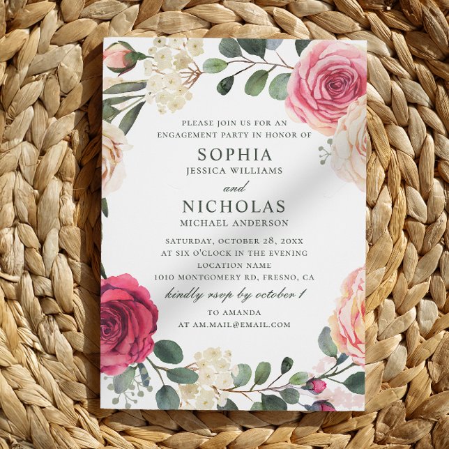 Watercolor roses. Elegant floral engagement party Invitation (Creator Uploaded)