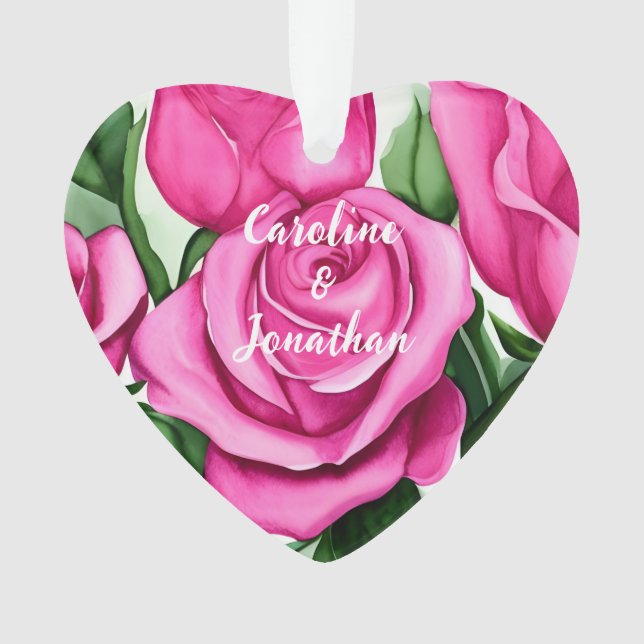 Watercolor Roses Engagement Ornament (Front)