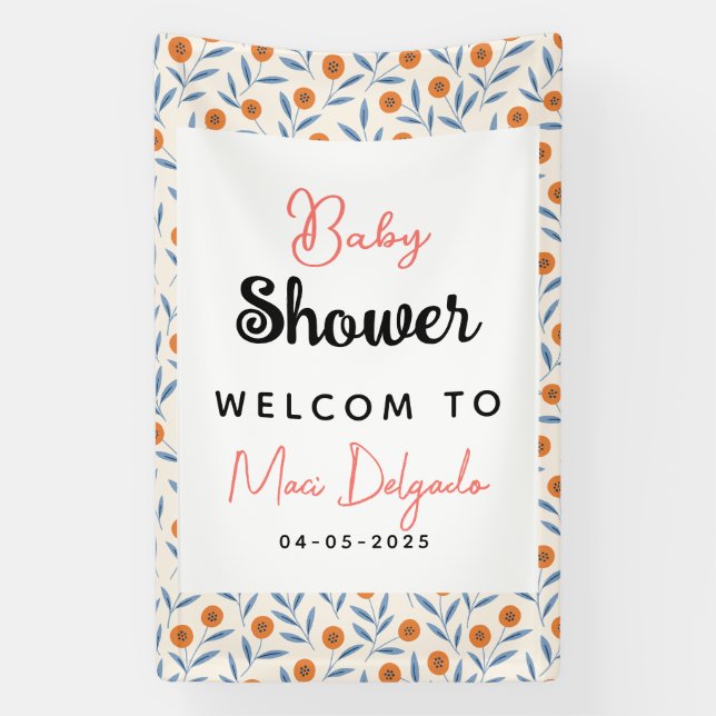 Watercolor Roses & Eucalyptus Baby Shower Banner (Vertical)