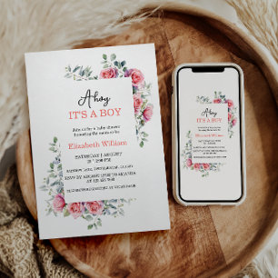 Watercolor Roses & Eucalyptus Baby Shower Invitation