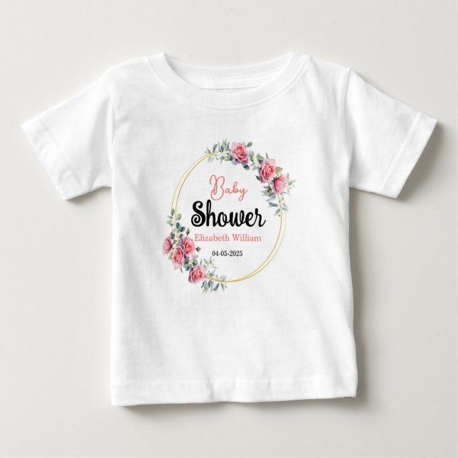 Watercolor Roses & Eucalyptus Baby Shower T-Shirt (Front)