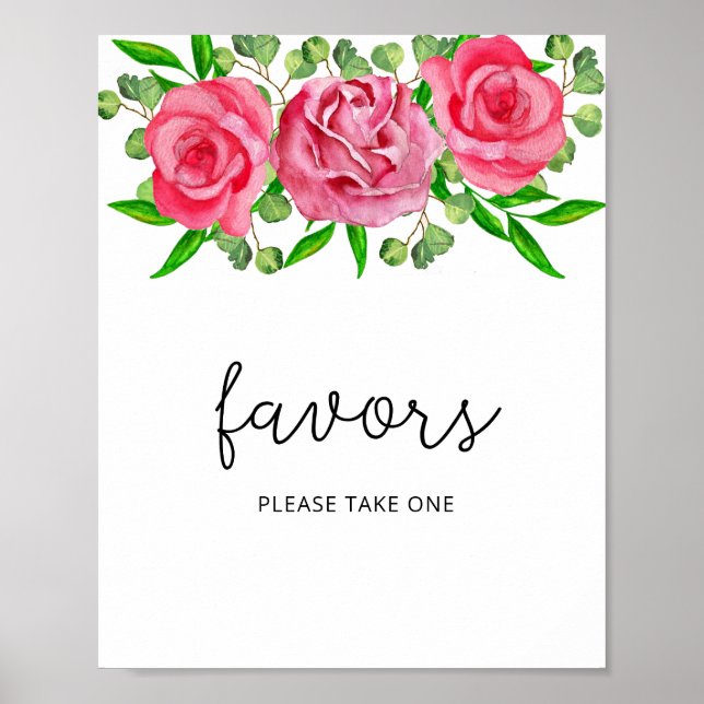 Watercolor roses favours please take one poster (Front)