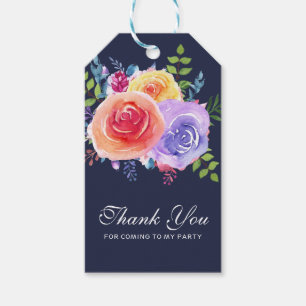 Watercolor Roses Floral Bouquet Birthday Thanks Gift Tags