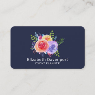 Watercolor Roses Floral Bouquet Business Card
