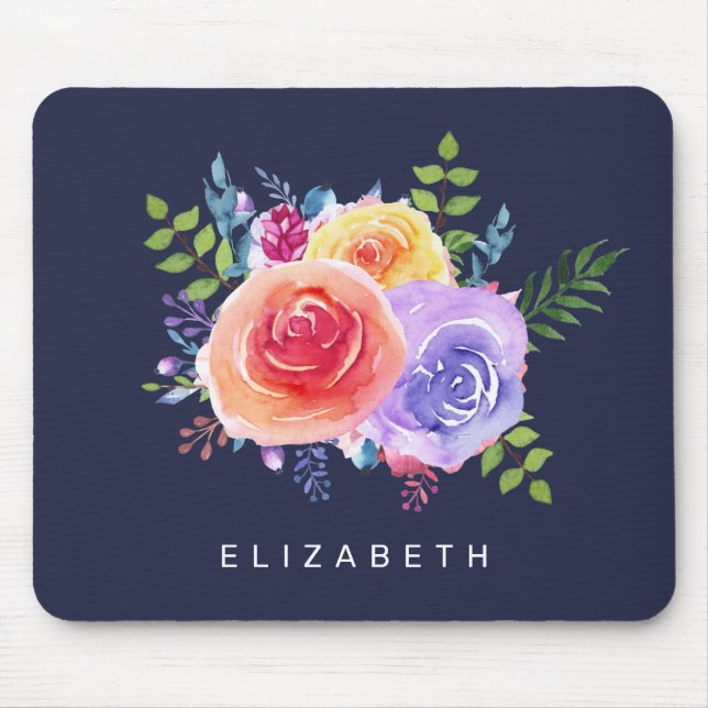 Watercolor Roses Floral Bouquet Mouse Pad (Front)