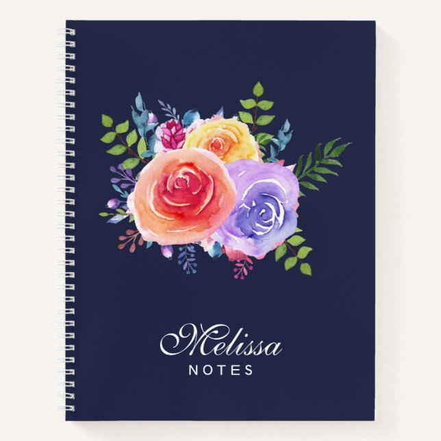 Watercolor Roses Floral Bouquet Notebook (Front)